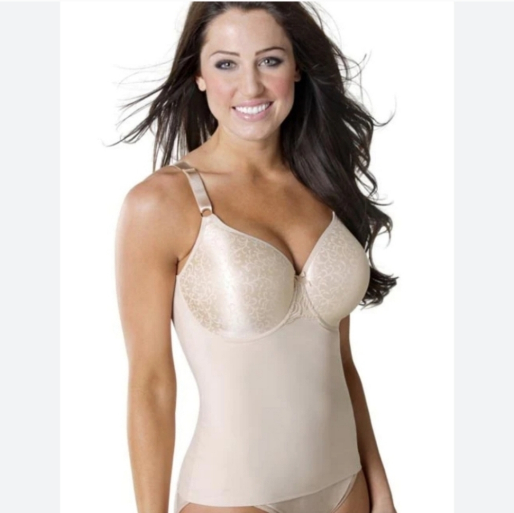 Shapeez Tankee Long Beige Shapewear Bra Tank Top Lingerie Large D Cup Cami